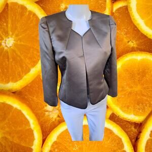 Tahari‎ Arthur Levine Luxe Bronze Open Front Collarless Blazer Size 4